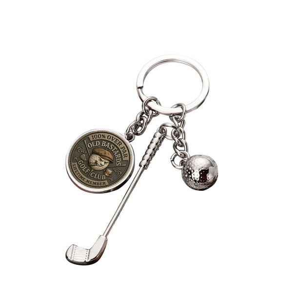 Old Bastard Golf Club Keychain, Metal Vintage Golf Ball Club Accessory with Humorous Inscription, Durable Stylish Keyring for Golf Lovers Collectors and Sports Enthusiasts
