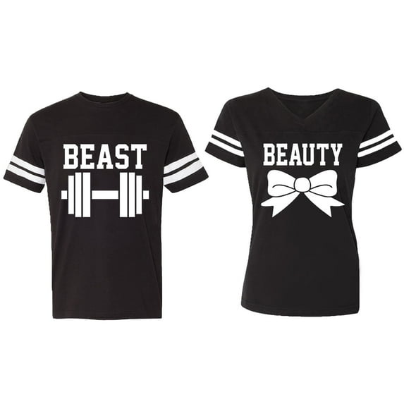 Old Beast Beauty Matching Couple Cotton Jerseys (Men Black / Women Black) (Men S / Women S)