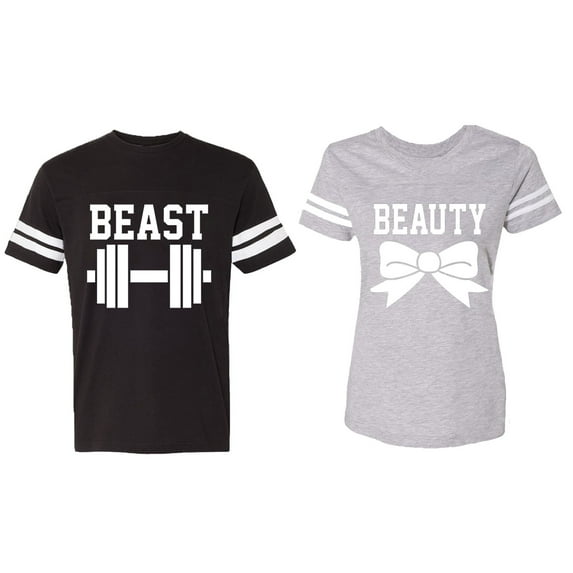 Old Beast Beauty Matching Couple Cotton Jerseys (Men Black / Women Heather) (Men M / Women M)