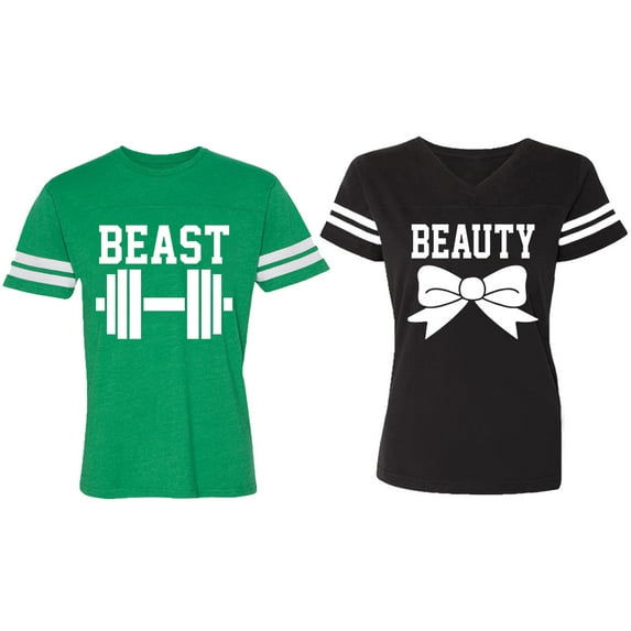 Old Beast Beauty Matching Couple Cotton Jerseys (Men Green / Women Black) (Men XXL / Women XL)