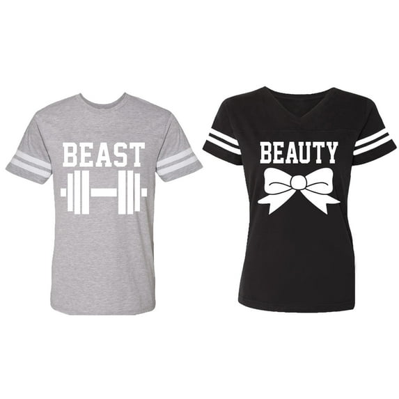 Old Beast Beauty Matching Couple Cotton Jerseys (Men Heather / Women Black) (Men S / Women XXL)
