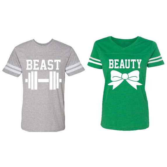 Old Beast Beauty Matching Couple Cotton Jerseys (Men Heather / Women Green) (Men XXL / Women S)