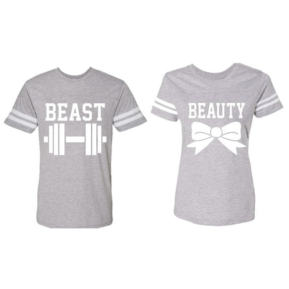 Old Beast Beauty Matching Couple Cotton Jerseys (Men Heather / Women Heather) (Men XL / Women L)