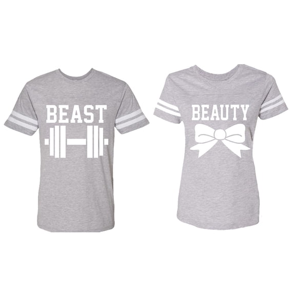 Old Beast Beauty Matching Couple Cotton Jerseys (Men Heather / Women Heather) (Men XXL / Women XXL)
