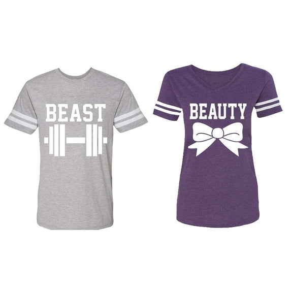 Old Beast Beauty Matching Couple Cotton Jerseys (Men Heather / Women Purple) (Men XL / Women XL)