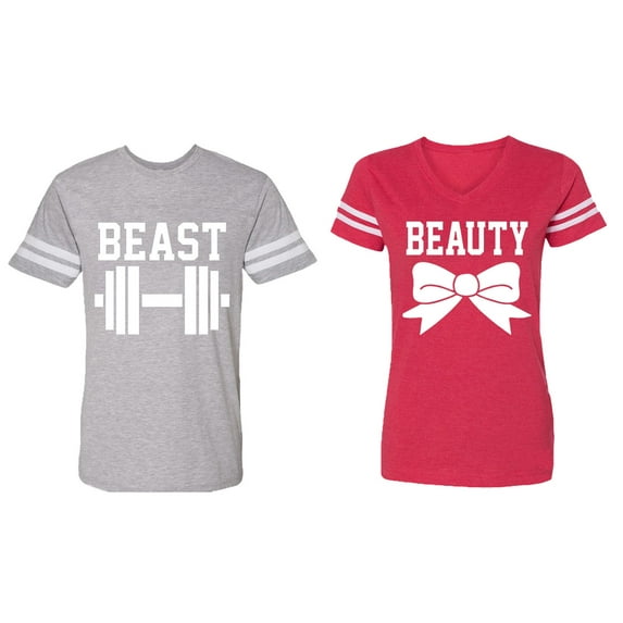 Old Beast Beauty Matching Couple Cotton Jerseys (Men Heather / Women Red) (Men M / Women L)