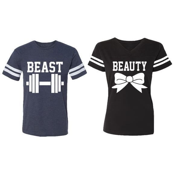 Old Beast Beauty Matching Couple Cotton Jerseys (Men Navy / Women Black) (Men M / Women XXL)