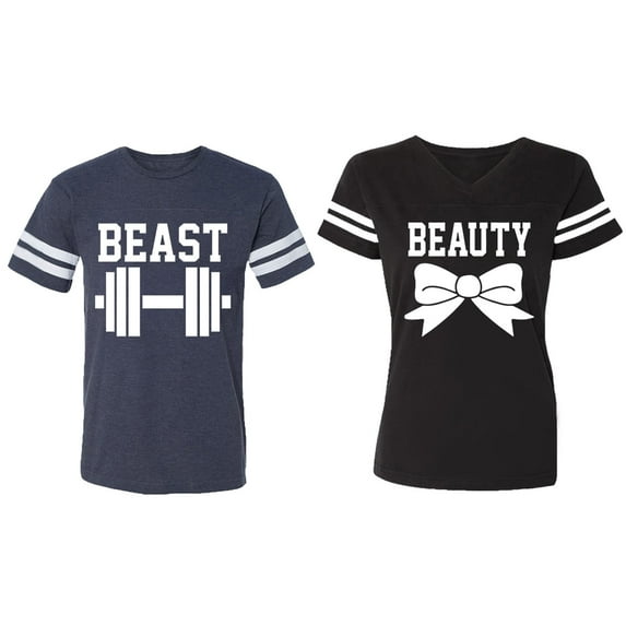 Old Beast Beauty Matching Couple Cotton Jerseys (Men Navy / Women Black) (Men XL / Women XXL)