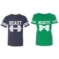 thumbnail image 1 of Old Beast Beauty Matching Couple Cotton Jerseys (Men Navy / Women Green) (Men L / Women M), 1 of 3
