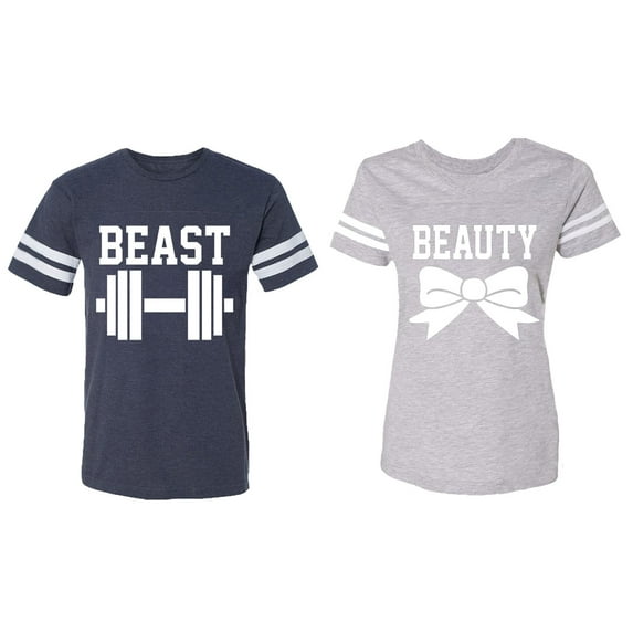 Old Beast Beauty Matching Couple Cotton Jerseys (Men Navy / Women Heather) (Men L / Women XL)