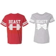 thumbnail image 1 of Old Beast Beauty Matching Couple Cotton Jerseys (Men Red / Women Heather) (Men M / Women XXL), 1 of 3