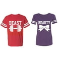 thumbnail image 1 of Old Beast Beauty Matching Couple Cotton Jerseys (Men Red / Women Purple) (Men L / Women XL), 1 of 3
