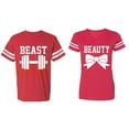 thumbnail image 1 of Old Beast Beauty Matching Couple Cotton Jerseys (Men Red / Women Red) (Men XXL / Women XL), 1 of 3