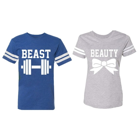 Old Beast Beauty Matching Couple Cotton Jerseys (Men Royal / Women Heather) (Men L / Women S)