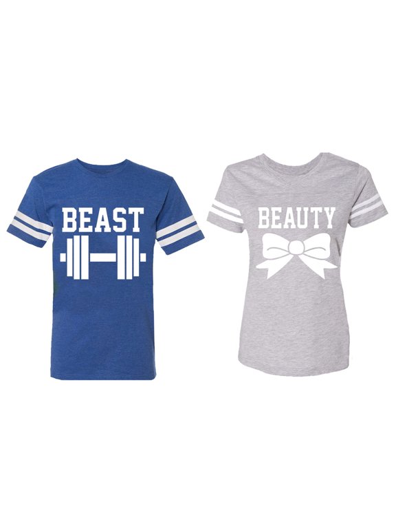 Old Beast Beauty Matching Couple Cotton Jerseys (Men Royal / Women Heather) (Men S / Women M)
