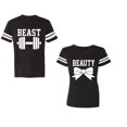 thumbnail image 1 of Old Beast Beauty Unisex Couple Matching Cotton Jersey style T-Shirt Contrasting stripes on sleeves (Men Black / Women Black) (Men XXL / Women XXL), 1 of 3