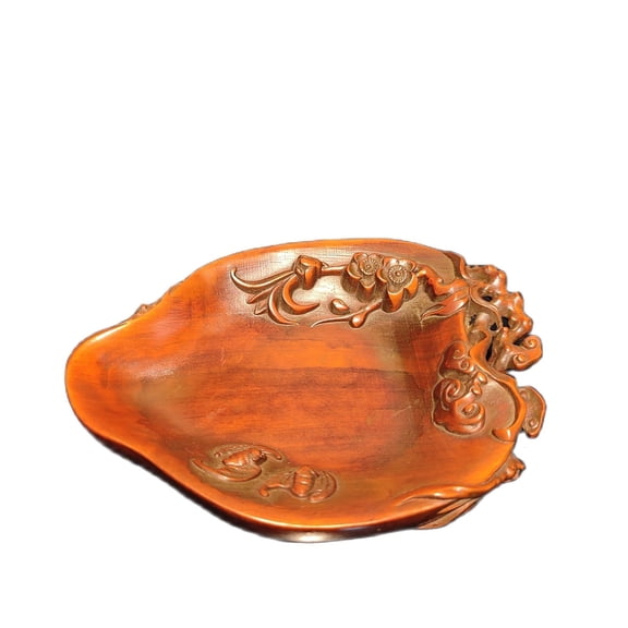 Old Beijing Boxwood Carved Flower Statue Writing-Brush Washer Cleaner Bat Gift decorative sculpture home decor