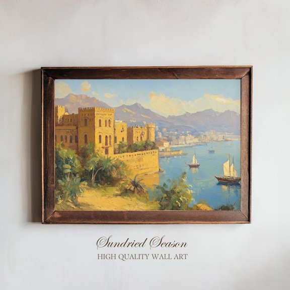 Old Beirut Harbor Mediterranean Cityscape Lebanese Coastal Historic, Stretched Canvas 8x10in