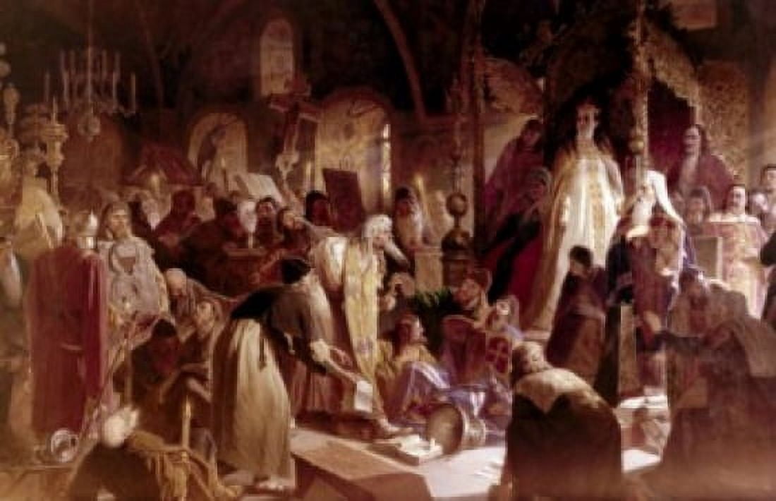 Old Believer Priest Nikita Pustosviat Disputing with Patriarch Joachim on Matters of Faith by Vasiliy Perov 1880-81 1834-1882 Canvas Art - Vasiliy Perov (18 x 24)