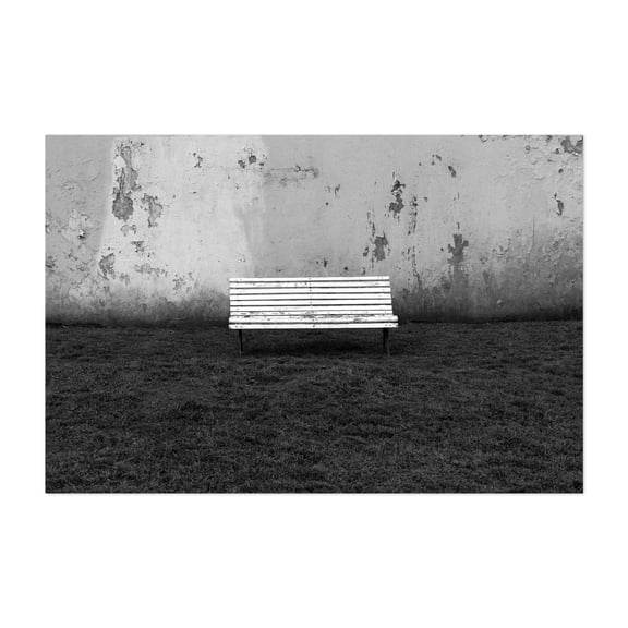 Old Bench - Buenos Aires Argentina Photography Black and White Minimalist Abandoned Rustic Graffiti Vintage Architecture Unframed Wall Art Print 8 x 12 inches