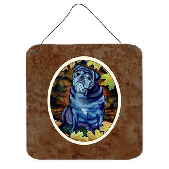 Old Black Pug in Fall Leaves Wall or Door Hanging Prints