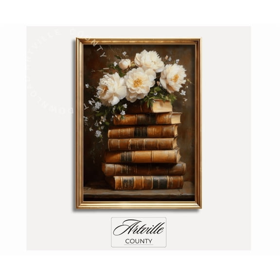 Old Books And Flowers Print Vintage Books Art Spring Decor Light Academia Wall Art For Library Wall Art