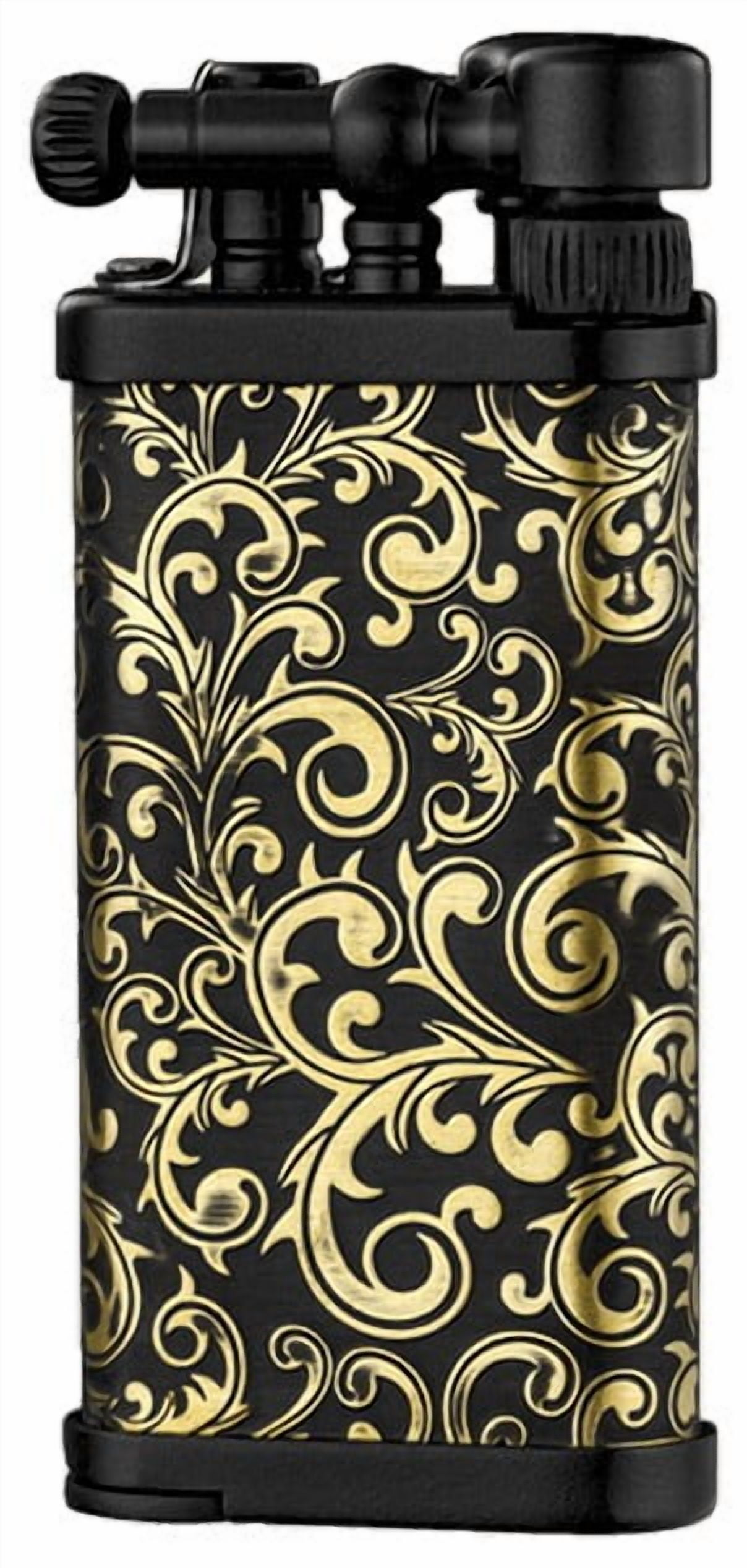 Old Boy IM Corona Butane Soft Flame Pipe Lighter Matte Black Arabesque - 1205