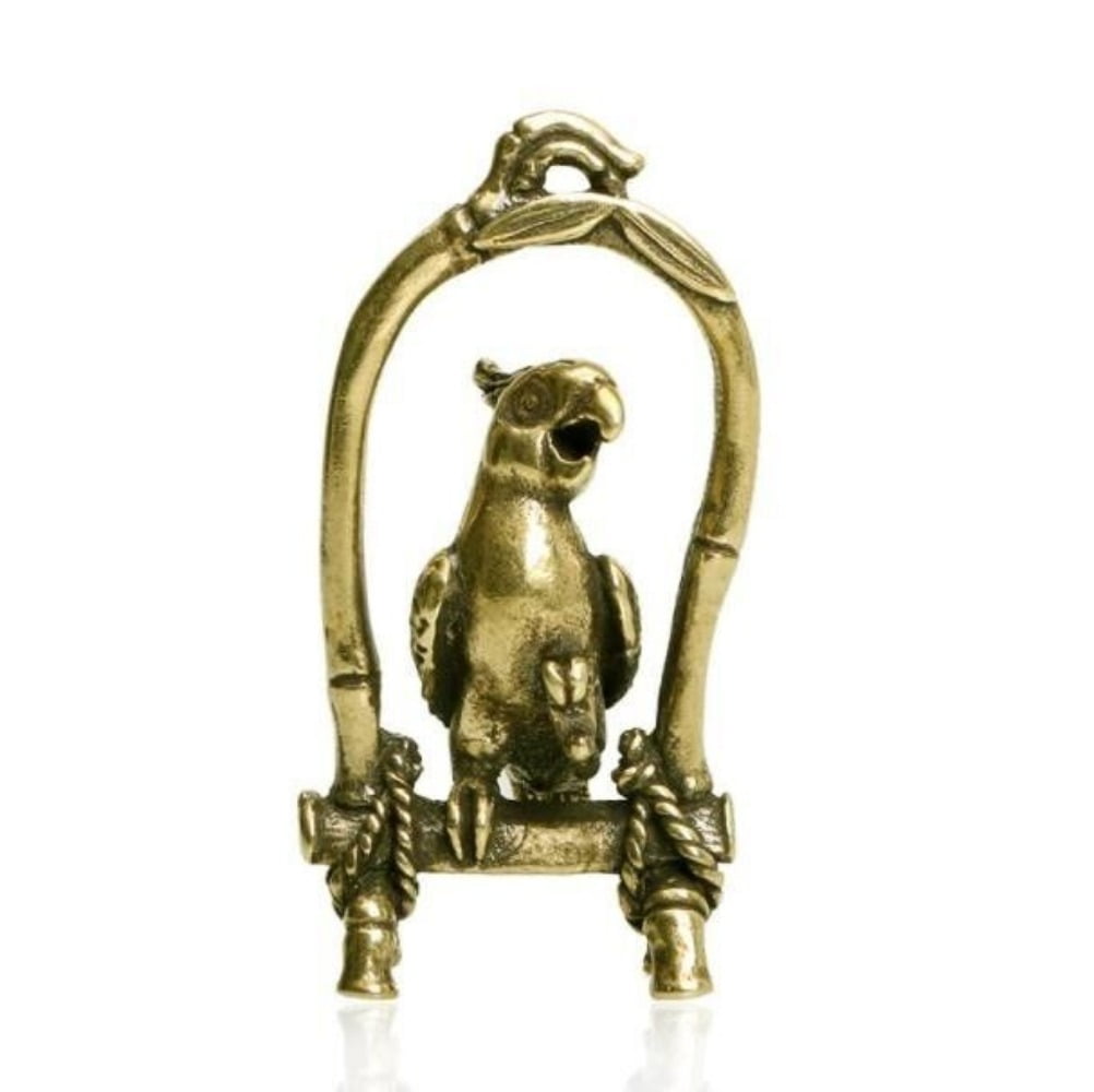 Old Brass Handmade Bird Cage Parrot Pendant Statues Pet AntiquesRare Chinese