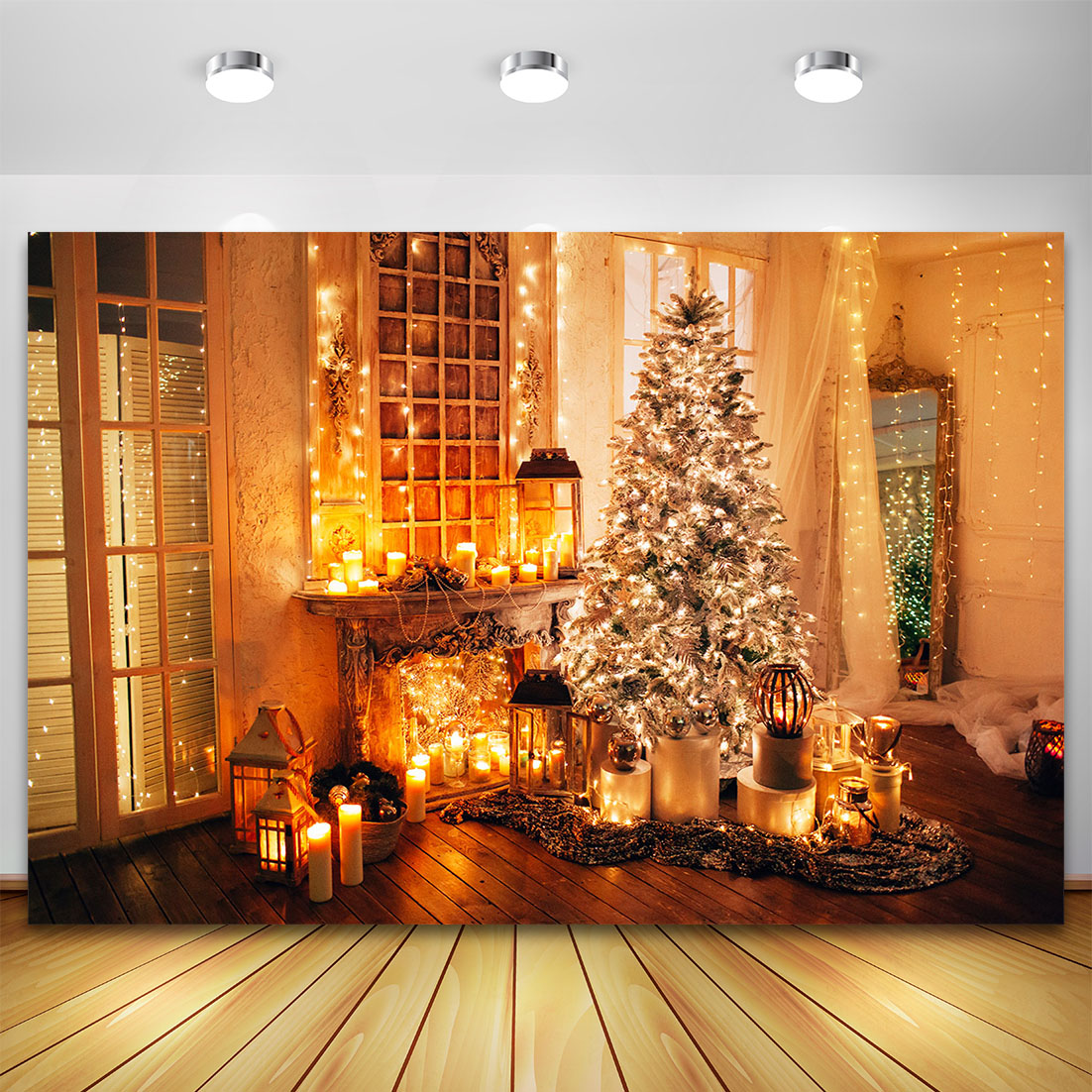 Old Brick Fireplace Christmas Tree Gift Baby Photo Backdrop for ...