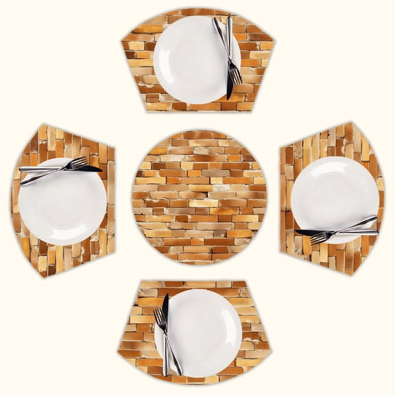 Old Brick Round Table Placemats Set Of 5 Wedge Table Mats Washable Heat Resistant Place Mat For Dining Table Kitchen Farmhouse Restaurant