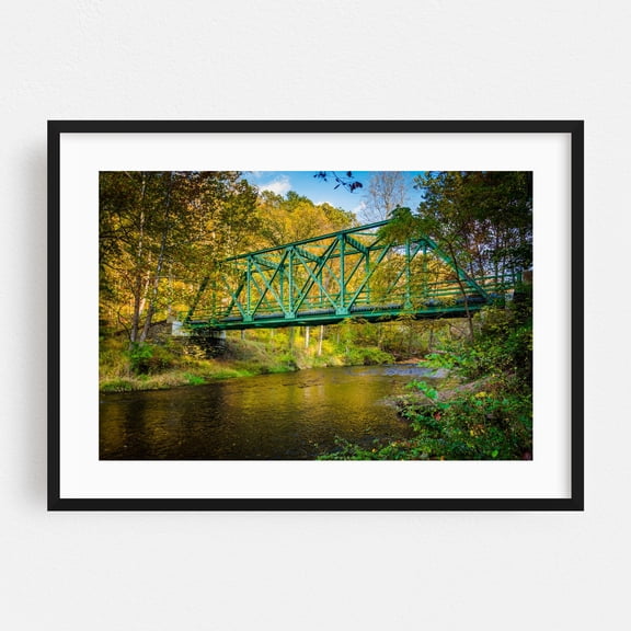 Old Bridge over Gunpowder Falls - Maryland Photography Bridge Autumn Nature Scenic Landscape Water Rural Black Framed Wall Art Print 5 x 7 inches
