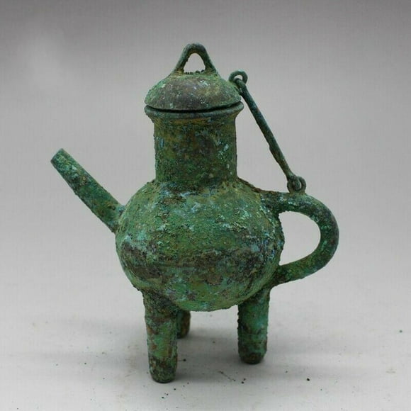 Old Bronze Wine Bottle Jug -