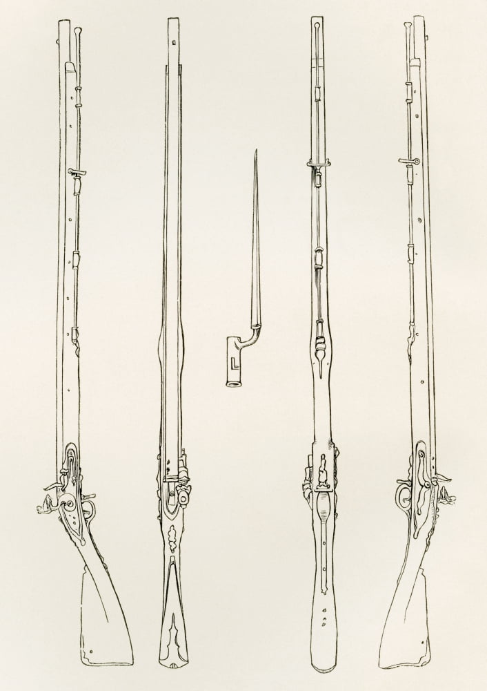 Old Brown Bess Regulation Muskets And Socket Bayonet From The British Army Its Origins Progress And Equipment Published 1868 Canvas Art - Ken Welsh Design Pics (12 x 17)