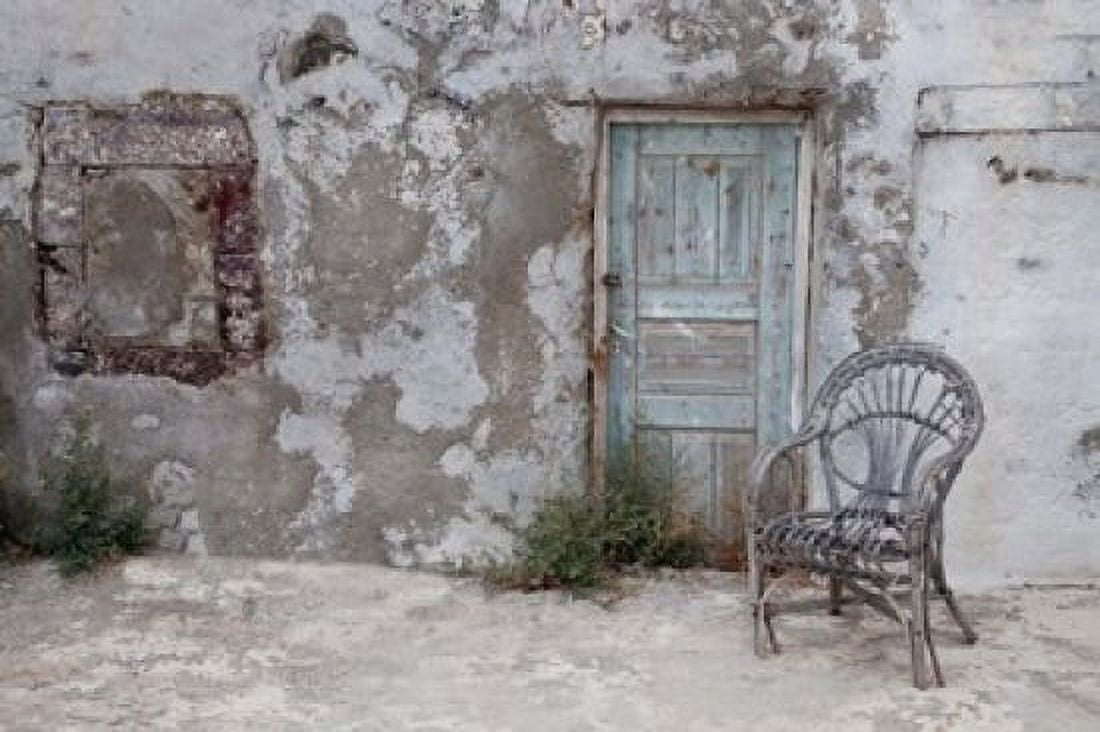 Old Building chair and doorway in town of Oia Santorini Greece Canvas Art - Darrell Gulin DanitaDelimont (34 x 23)