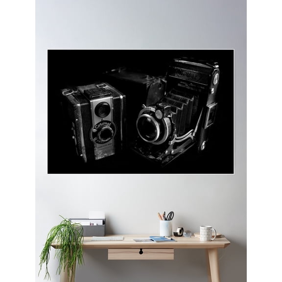 Old Cameras Poster Wall Art, Modern Wall Decor For Living Room Bedroom, 24x36 UNFRAMED