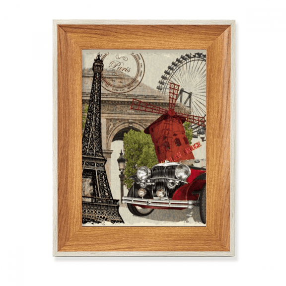 Old Car France Eiffel Tower Desktop Wooden Photo Frame Display Picture Art Painting Multiple Sets