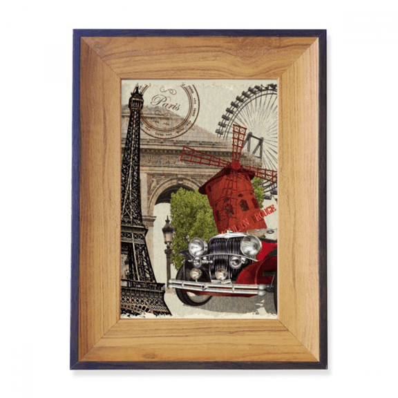 Old Car France Eiffel Tower Photo Frame Exhibition Display Art Desktop Painting