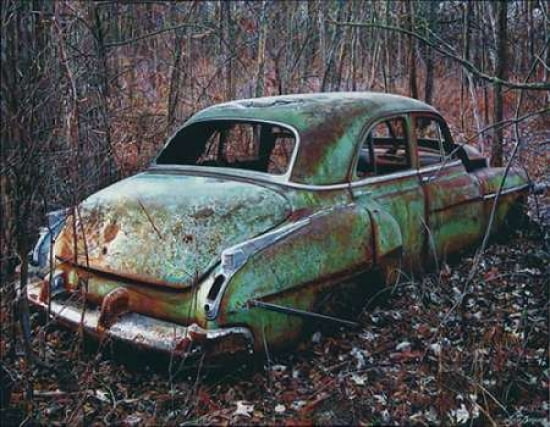Old Car in the Woods Canvas Art - Lynn Garwood (22 x 28)