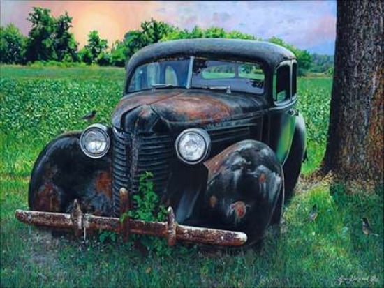 Old Car with Robins Canvas Art - Lynn Garwood (18 x 24)