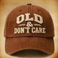 thumbnail image 1 of Old & Don't Care Hat Embroidered Printed Fashion Hat with English Letters Baseball Cap Brim Vintage Baseball Cap for Men Women Summer Sun Hat Outdoor Travel Sports Pre-Curved Visor Casual Cap, 1 of 3