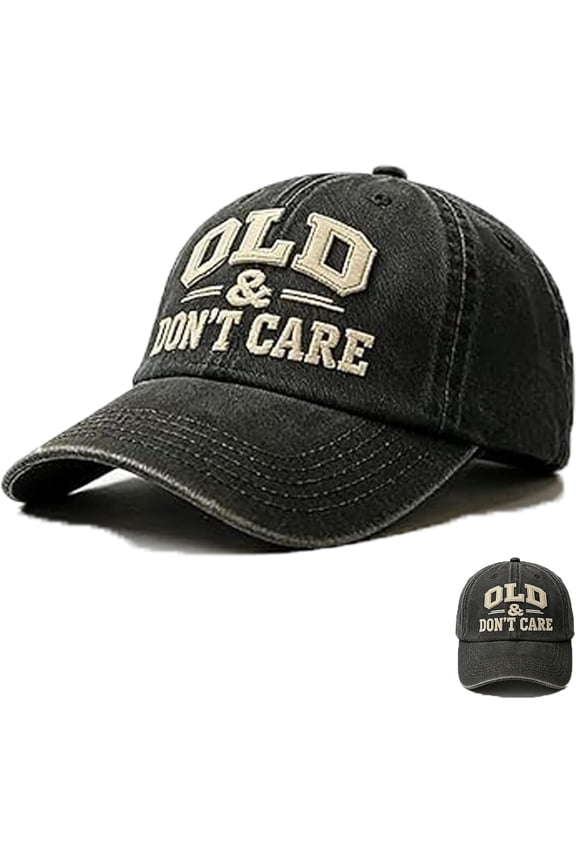 "Old & Don't Care" Vintage Distressed Baseball Cap, Funny Retirement Gift for Men, Adjustable Washed Cotton Dad Hat for Fathers Day Grandpa Husband 50th 60th 70th Birthday Novelty Present