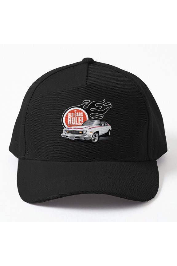 Old Cars Rule 74 Nova Baseball Hat, Retro American Auto Enthusiast Graphic Design, Classic Cap