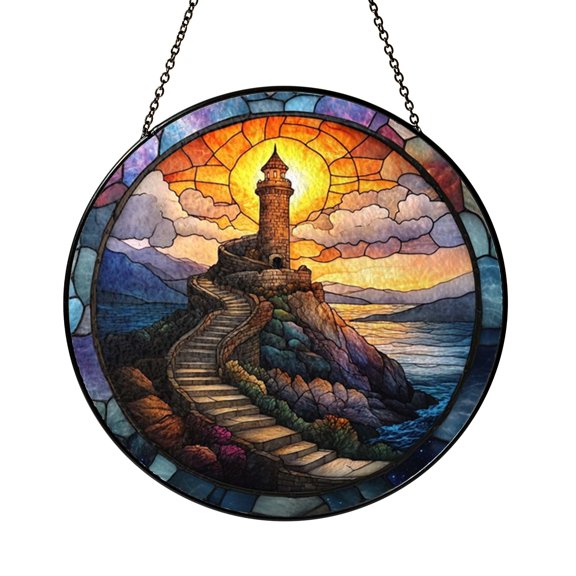 Old Castle Landscape Stained Glass Suncatcher – Decorative Window Hanging