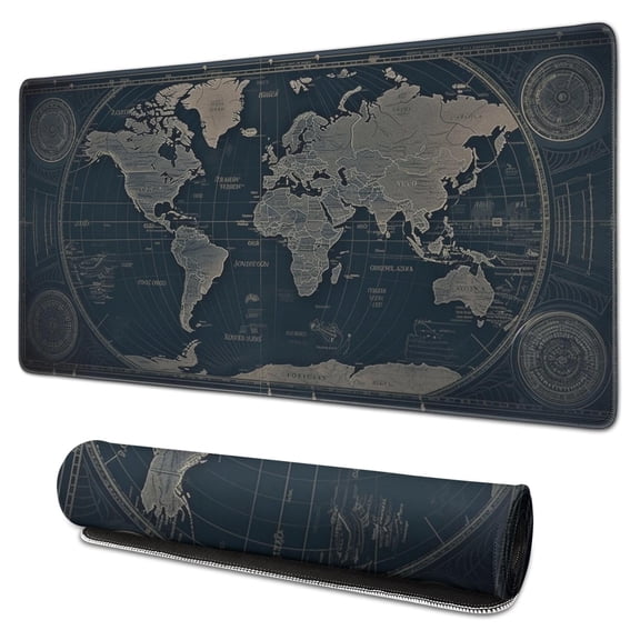 Old Chart Vintage World Map Gaming Mouse Mat,Rectangle XX Large Non-Slip Rubber Gaming Mouse Pad with Stitched Edges, Office Mouse Pad for Women Men Kids, 31.5x15.7