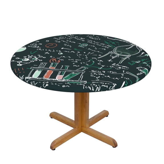 Old Chemistry Laboratory Science Fitted Round Tablecloth 90cm with Elastic Edge, Waterproof Table Cover Furniture Protector for Patio, Dining Room Restaurant