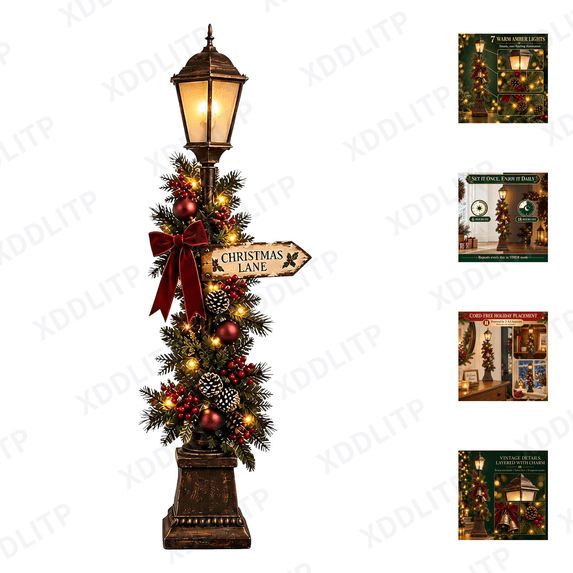 Old Christmas Streetlight, Lighted Tabletop Holiday Decor , cord‑free ...