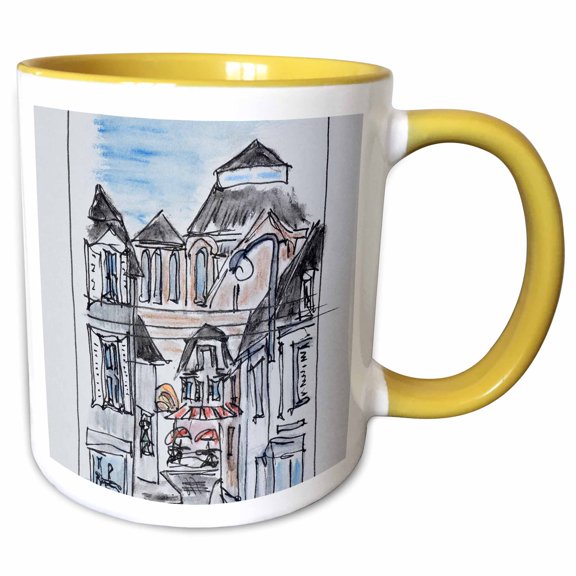 3drose, Old Church of Concarneau Along Rue Turenne, Brittany, France, 11oz Two-tone Yellow Mug
