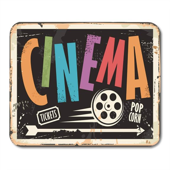 Old Cinema Vintage Signboard Colorful Text and Film Roll Mousepad Mouse Pad Mouse Mat 9x10 inch