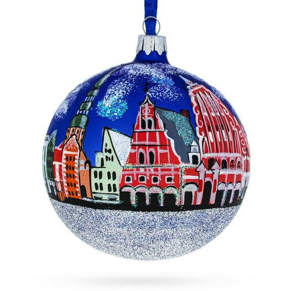 Old City Riga (Vecriga), Riga, Latvia Glass Ball Ornament 4 Inches