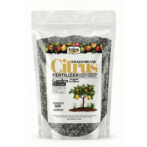 Old Cobblers Farmâ„¢ Wicked Organics Organic Citrus Fertilizer - Balanced Nutrition for All Citrus Types, Supports Healthy Roots, Green Foliage & Flavorful Fruit (5 lbs|10lbs|15 lbs|20lbs) (5lbs)